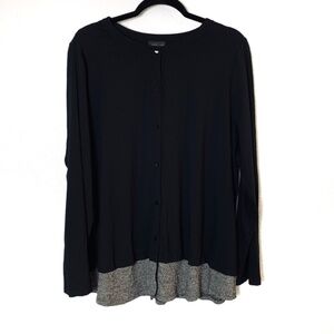 J. Jill Wearever Collection Black Button Up Cardigan Top XL Gray Contrast Hem